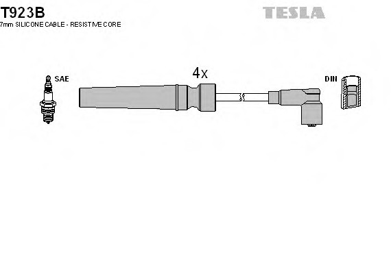 T923B TESLA (Чехия) Провода высоковольтные LACETTI NUBIRA 1.6 DOHC (силикон) / TESLA