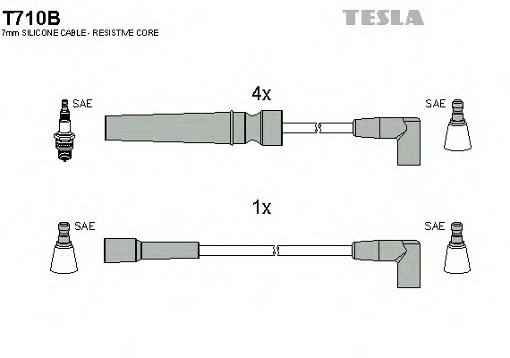 T710B TESLA (Чехия) Провода высоковольтные NEXIA 1.5 DOHC ESPERO 16кл силикон / TESLA