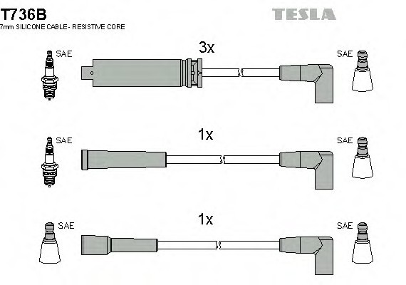 T736B TESLA (Чехия) Провода высоковольтные NEXIA 1.5 SOHC 8кл силикон c металическим наконечником / TESLA