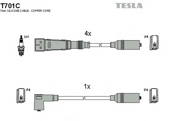 T701C TESLA (Чехия) Кабель запалювання к-кт TESLA Audi 80 78-98 1,4 TESLA