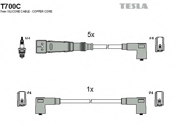 T700C TESLA (Чехия) Кабель запалювання к-кт TESLA Audi, VW 81-96 2,0 TESLA