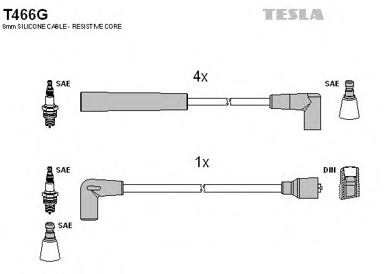 T466G TESLA (Чехия) Кабель запалювання к-кт TESLA Ford Orion, Scorpio, Sierra 82-93 1,4 TESLA