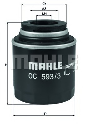 OC593/3 MAHLE Фільтр масляний   AUDI A1 10-18,A3 03-н.в.,A1 (8X1) 10-15,A1 Sportback (8XA) 11-15,A3 (8P1) 07-12,