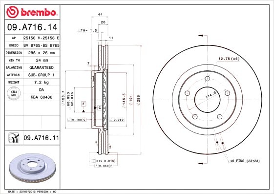 09.A716.14 BREMBO (Германия) Диск тор пров Nissan QASHQAI