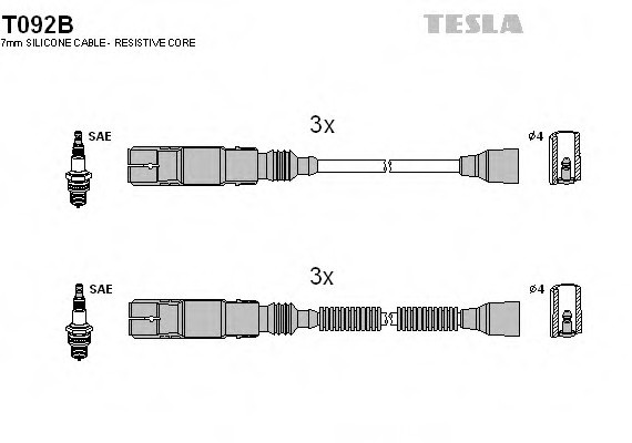 T092B TESLA (Чехия) Кабель запалювання, к-кт TESLA Smart 0,6;0,7 07.98-01.04 M160 E6AL B03, M160 E6AL B04, M160 E6AL B05 TESLA