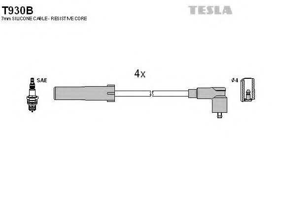 T930B TESLA (Чехия) Кабель зажигания, к-кт TESLA Renault,Dacia Solenza,Logan 1,4;1,6 03-; замена для TES T930H и T930S TESLA