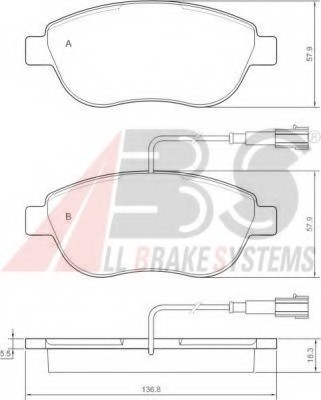 37282 ABS Колодки тормозные передние большие Grande Punto/Fiat Doblo Res 2005--/мал 2009--/Stilo 1.8 37282 A.B.S.