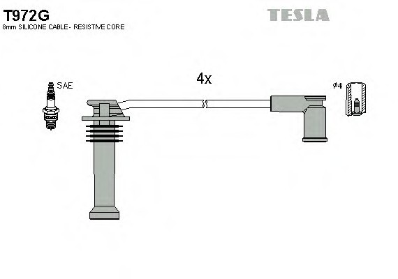 T972G TESLA (Чехия) Кабель зажигания, к-кт TESLA Ford Focus II, Fiesta, Fusion, Mondeo, Mazda 2 1,4;1,6, 01- TESLA