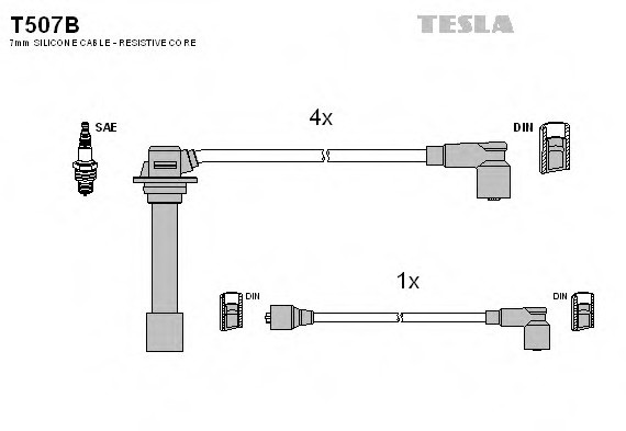 T507B TESLA (Чехия) Кабель запалювання, к-кт TESLA Mazda 626 GD 2.0 12V 87-9205.92 FE 12V; 2.0 16V FE Cat.16V TESLA