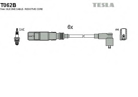 T062B TESLA (Чехия) Кабель зажигания, к-кт TESLA Аналог TES T823 Ford Galaxy 2,8 96-00,VW 2,8 VR6 92-00 TESLA