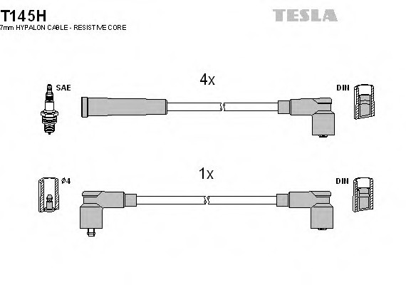 T145H TESLA (Чехия) Кабель запалювання, к-кт TESLA Аналог TES T372S Skoda Felicia 94-01 1,3 135B (SPI) TESLA