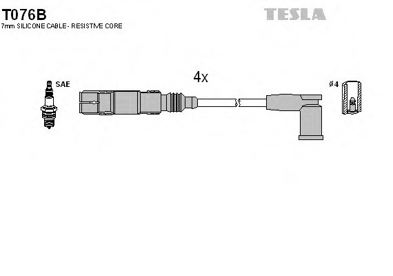 T076B TESLA (Чехия) Кабель запалювання, к-кт TESLA Аналог TES T854C VW, Audi, Seat, Skoda 99- 1,6;2,0 TESLA