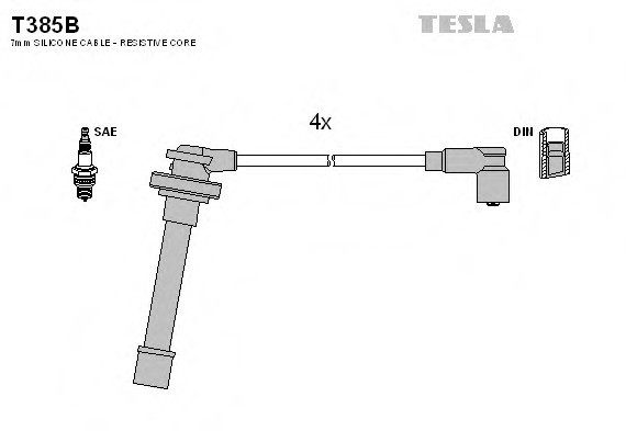 T385B TESLA (Чехия) Кабель запалювання, к-кт TESLA Nissan Micra (K11) 1.0,1.3 i 16V 08.92 - 09.00 TESLA