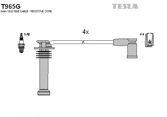 T965G TESLA (Чехия) Кабель зажигания, к-кт TESLA Ford Fiesta 05- 2,0, Mondeo III 00- 1,8;2,0 TESLA