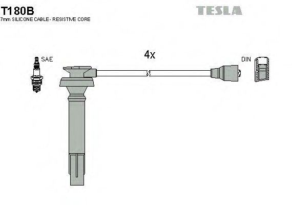 T180B TESLA (Чехия) Кабель запалювання, к-кт TESLA Subaru Forester (SF) 2.0 06.98 - 09.02 EJ20 TESLA