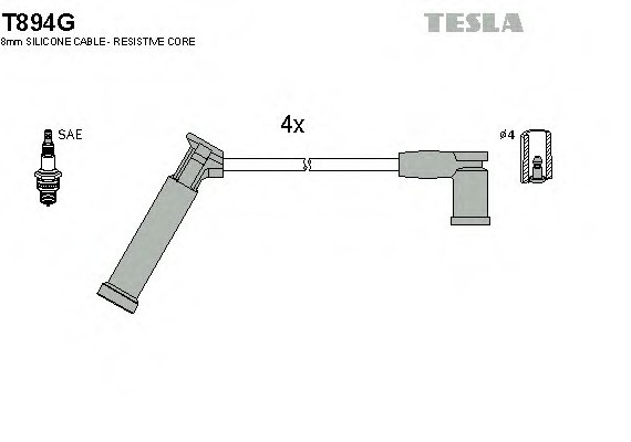 T894G TESLA (Чехия) Кабель запалювання, к-кт TESLA Ford Fiesta,Fusion,Focus I 1.25,1.4,1.6 96- TESLA