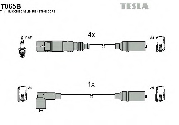 T065B TESLA (Чехия) Кабель запалювання, к-кт TESLA VW Passat 94-96,Polo Classic 95-01 1,6 AFT TESLA