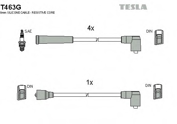 T463G TESLA (Чехия) Кабель зажигания, к-кт TESLA Ford Escort,Fiesta,Orion 83-90 1,3;1,4;1,6 TESLA