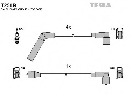 T250B TESLA (Чехия) Кабель запалювання, к-кт TESLA Mitsubishi Colt, Lancer 80-94 1,2;1,3;1,5 TESLA