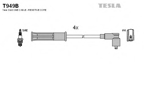 T949B TESLA (Чехия) Кабель запалювання, к-кт TESLA Renault Kangoo,Laguna,Megane 1,4;1,6 97- TESLA