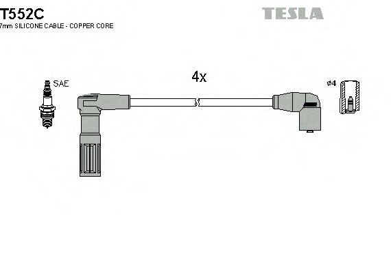 T552C TESLA (Чехия) Кабель зажигания, к-кт TESLA Citroen,Peugeot,Fiat,Lancia 89- 1,4;1,6 TESLA