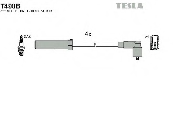 T498B TESLA (Чехия) Кабель запалювання, к-кт TESLA Citroen, Peugeot,Fiat, Lancia 91-04 2,0 TESLA