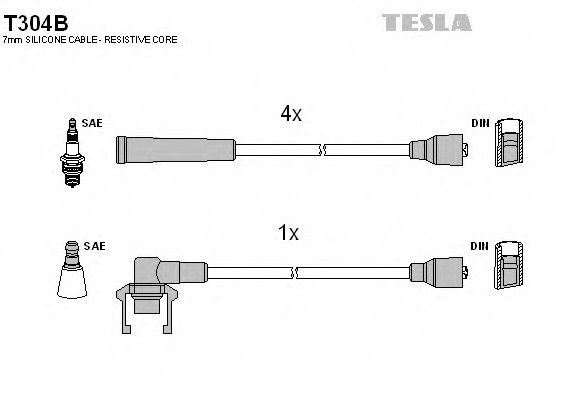 T304B TESLA (Чехия) Кабель запалювання, к-кт TESLA Renault Rapid, Super 83-98 1,1;1,2;1,4 TESLA