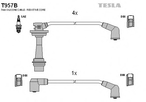 T957B TESLA (Чехия) Кабель зажигания, к-кт TESLA Suzuki Swift 1.3 1.3 GTi 10.84 - 05.01 TESLA