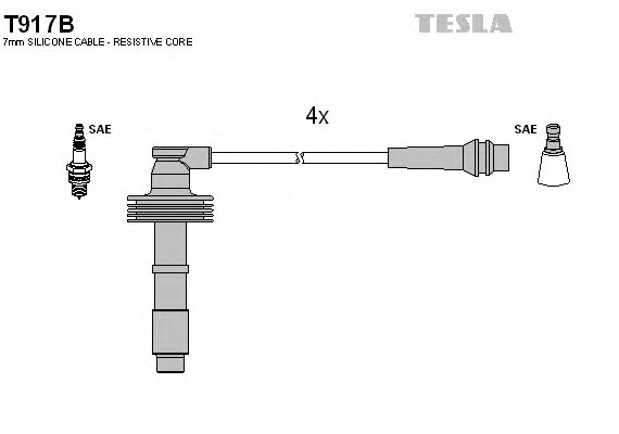 T917B TESLA (Чехия) Кабель запалювання, к-кт TESLA Renault, Volvo 95-01 1,6;1,9T;2,0;2,0T TESLA