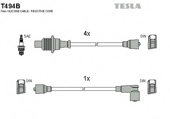 T494B TESLA (Чехия) Кабель запалювання, к-кт TESLA Peugeot 205,305,309,405 82-94 1,6;1,9 TESLA