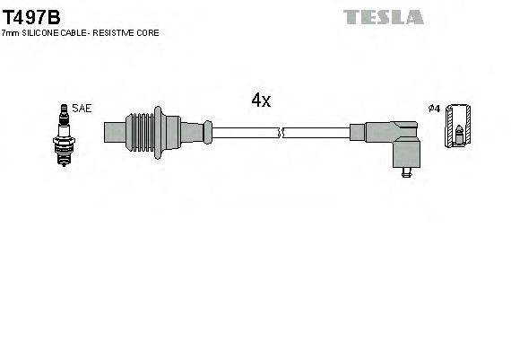 T497B TESLA (Чехия) Кабель запалювання, к-кт TESLA Citroen, Peugeot 87- 1,6;1,8;1,9;2,0 TESLA