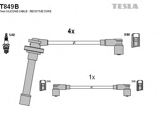 T849B TESLA (Чехия) Кабель запалювання, к-кт TESLA Nissan Primera P10,P11, Sunny 90-02 TESLA