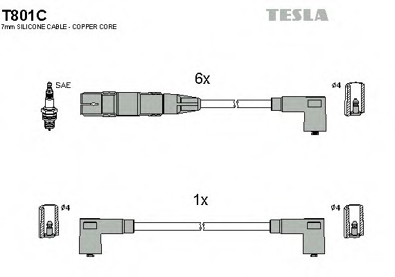 T801C TESLA (Чехия) Кабель запалювання, к-кт TESLA VW Golf, Vento,Passat 91-98 2,8 VR6 TESLA