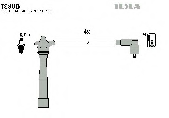 T998B TESLA (Чехия) Кабель запалювання, к-кт TESLA Lancia 00-03, Fiat 95-01 98 1,6 16V TESLA