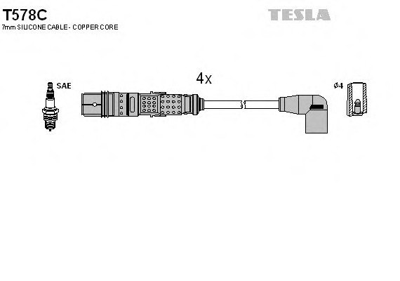 T578C TESLA (Чехия) Кабель зажигания, к-кт TESLA Seat,VW Caddy,Lupo,Polo 95- 1,0;1,4 TESLA