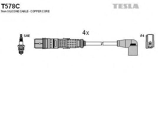 T578C TESLA (Чехия) Кабель запалювання, к-кт TESLA Seat,VW Caddy,Lupo,Polo 95- 1,0;1,4 TESLA