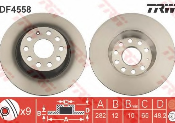 DF4558 TRW / LUCAS (Германия) Диск гальмівний SKODA SUPERB, YETI, VW GOLF V, PASSAT задн. (пр-во TRW)