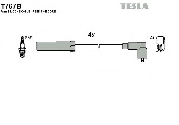 T767B TESLA (Чехия) Кабель запалювання, к-кт TESLA Renault Kangoo,Clio,Twingo 96- 1,2 TESLA