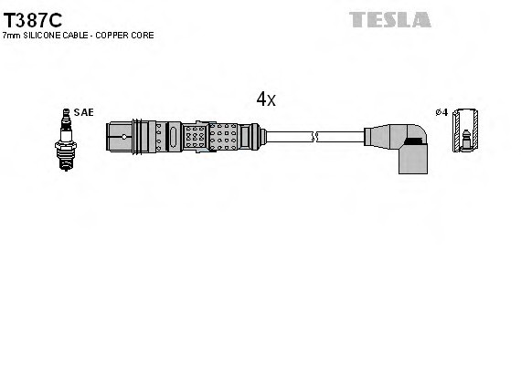 T387C TESLA (Чехия) Кабель зажигания, к-кт TESLA Seat Ibiza, Cordoba 1.6 BAH 04.03- TESLA