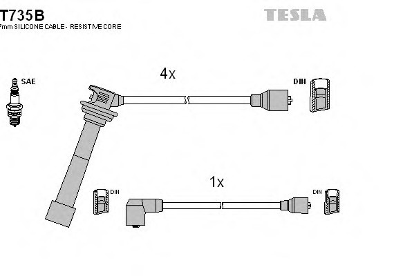 T735B TESLA (Чехия) Кабель запалювання, к-кт TESLA Suzuki Baleno Swift 89-99 1,3;1,6 TESLA