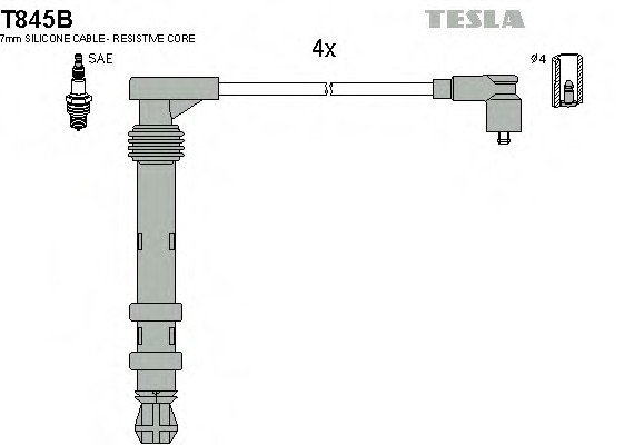 T845B TESLA (Чехия) Кабель запалювання, к-кт TESLA Lancia, Fiat 95-01, Doblo 01-1,6 TESLA