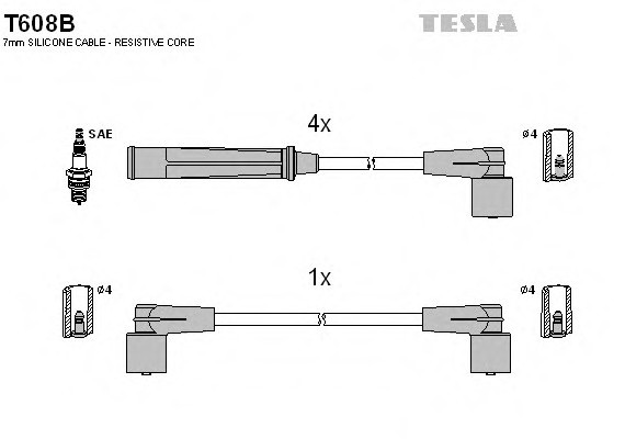 T608B TESLA (Чехия) Кабель зажигания, к-кт TESLA Volvo 740,940,960 83-93 2,0;2,3 TESLA