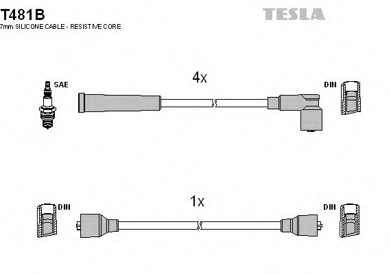 T481B TESLA (Чехия) Кабель запалювання, к-кт TESLA Mazda 323 80-89 1,1;1,3;1,5;1,6 TESLA