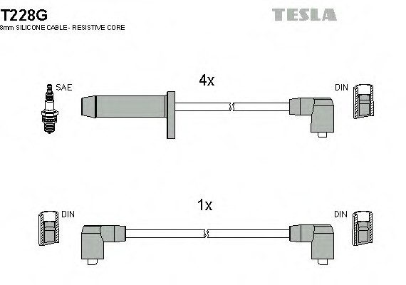 T228G TESLA (Чехия) Кабель зажигания, к-кт TESLA Ford Scorpio, Sierra 85-94 2,0 TESLA