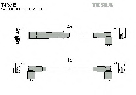 T437B TESLA (Чехия) Кабель зажигания, к-кт TESLA BMW 75-90 E21;E28;E30 1,6;1,8 TESLA