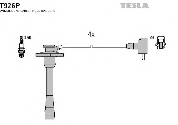 T926P TESLA (Чехия) Кабель запалювання, к-кт TESLA Toyota Corolla 97-00 1,4 4EFE TESLA