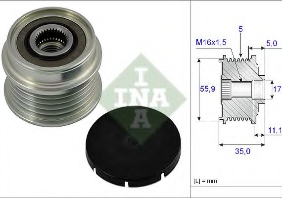 535 0005 10 INA (Germany) Механизм свободного хода генератора AUDI, SKODA, VW (пр-во Ina)