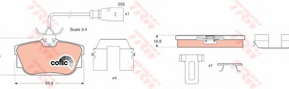 GDB1369 TRW / LUCAS (Германия) Колодка гальм. VW T4 (70XB, 70XC, 7DB, 7DW) задн. (пр-во TRW)