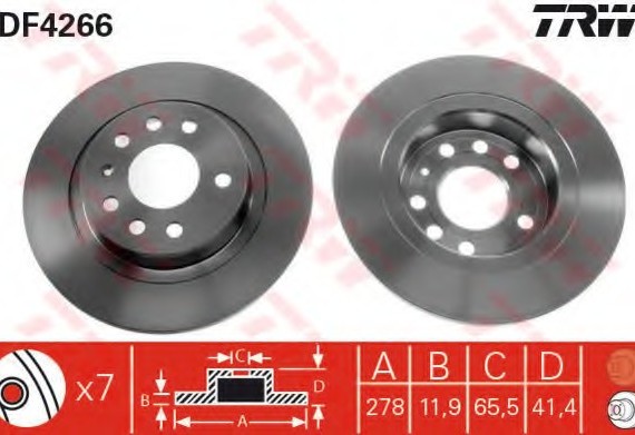 DF4266 TRW / LUCAS (Германия) Диск тормозной FIAT, OPEL SIGNUM, SAAB, задн. (пр-во TRW)
