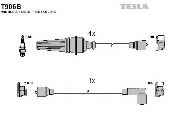 T906B TESLA (Чехия) Кабель зажигания, к-кт TESLA Peugeot 205 83-89 1,4 TESLA